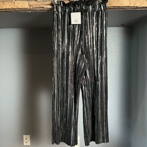 Topshop NEW Metallic Wide Leg Cocktail Party Pants Holiday Event Black Silver 0P
